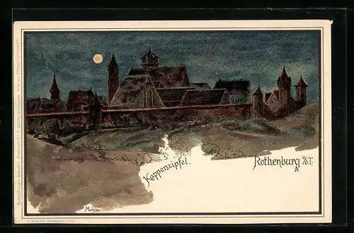 Künstler-AK Rothenburg o. d. T., Teilansicht