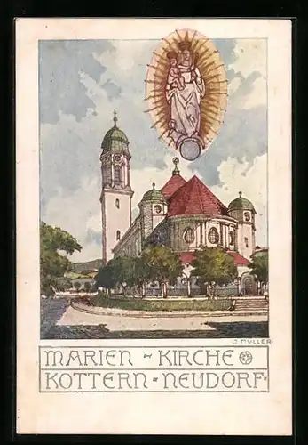 Künstler-AK Kempten, Marien-Kirche Kottern-Neudorf