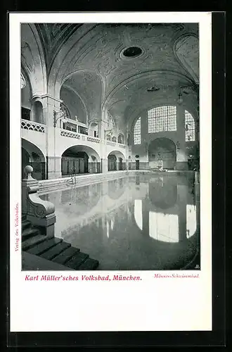 AK München, Karl Müllersches Volksbad, Männer-Schwimmbad, Innenansicht