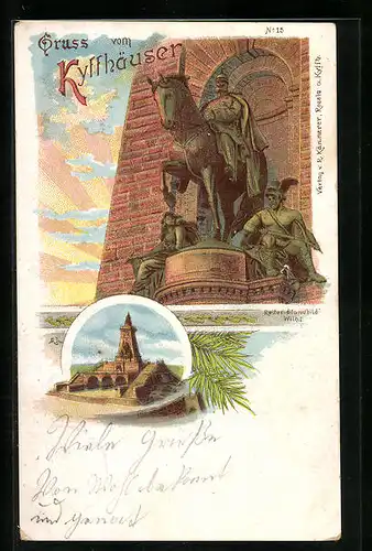 Lithographie Kyffhäuser, Reiter-Standbild Wilhelm I., Denkmal