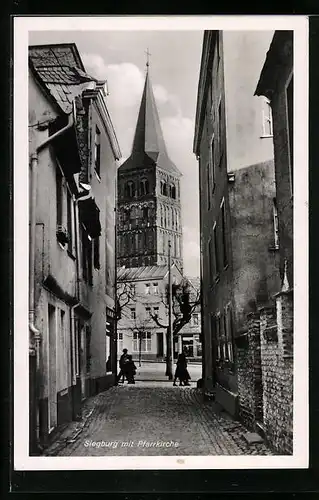 AK Siegburg, Strassenpartie mit Pfarrkirche