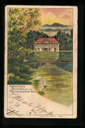 Lithographie München, Bootshaus am Kleinhesseloher See