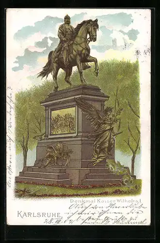 Lithographie Karlsruhe, Denkmal Kaiser Wilhelm I.