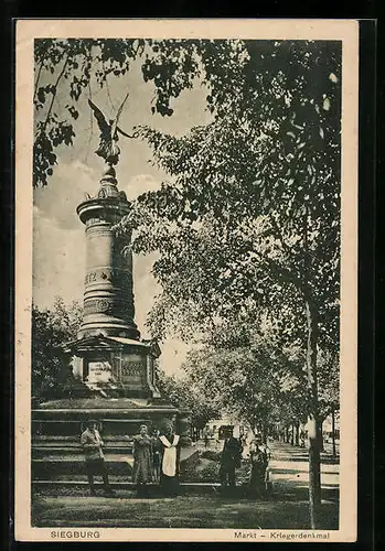 AK Siegburg, Markt mit Kriegerdenkmal