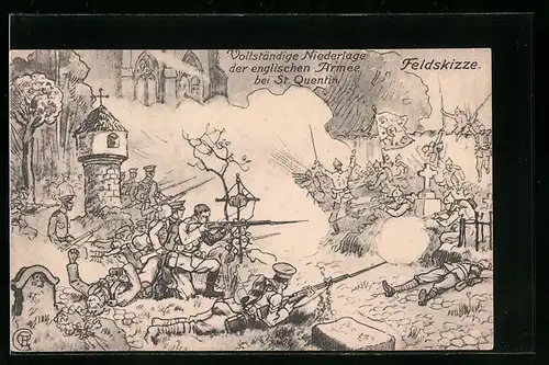 Künstler-AK Schlacht bei St. Quentin, Niederlage d. engl. Armee