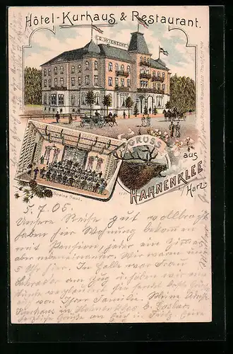 Lithographie Hahnenklee i. Harz, Hotel Kurhaus und Restaurant G. Wienecke