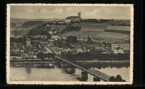 AK Vilshofen, Uferpartie mit Brücke
