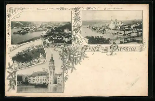 AK Passau, Totalansicht, Festung Oberhaus, Rathaus