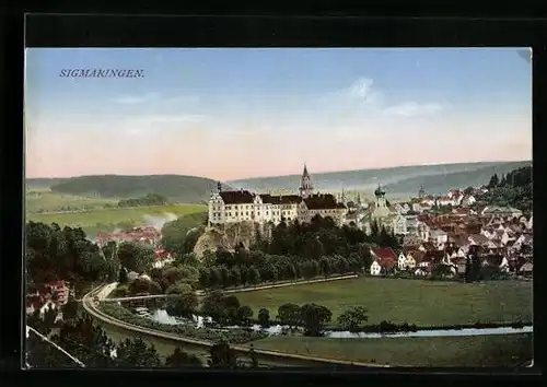 AK Sigmaringen, Blick auf den Ort am Fluss