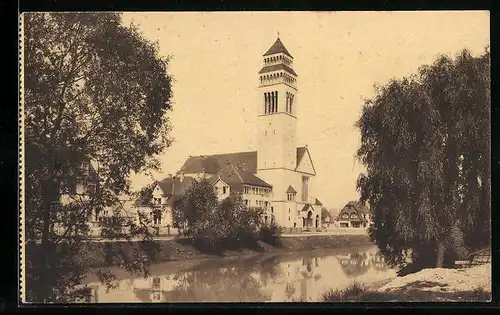 AK Kehl a. Rh., Neue Kath. Kirche und Stadtweiher