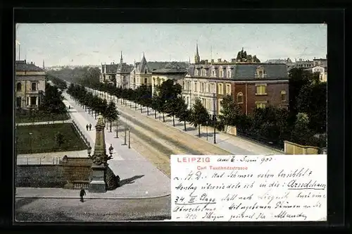AK Leipzig, Carl Tauchnitzstrasse mit Gebäudeansicht