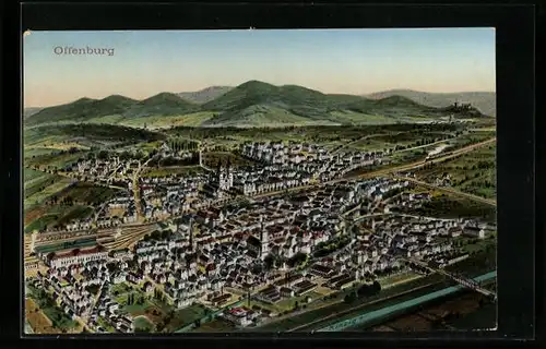 AK Offenburg, Ortsansicht aus der Vogelschau