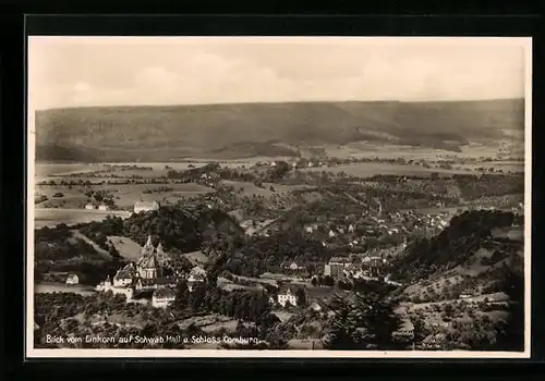 AK Schwäbisch Hall, Blick vom Einkorn über den Ort und Schloss Comburg