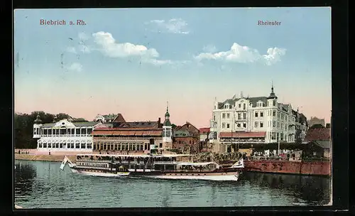 AK Biebrich a. Rh., Dampfschiff Elsa am Rheinufer