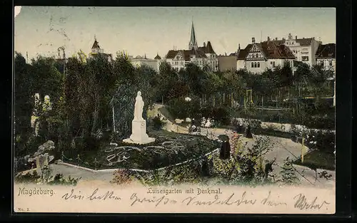 AK Magdeburg, Luisengarten mit Denkmal