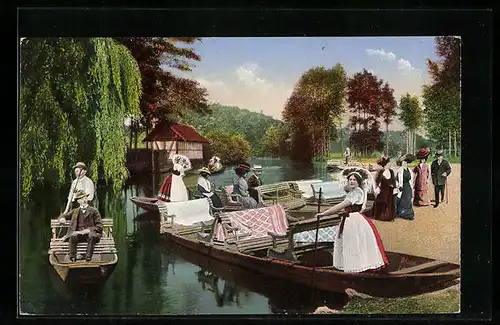 AK Lübbenau /Spreewald, Abfahrtstelle mit Booten