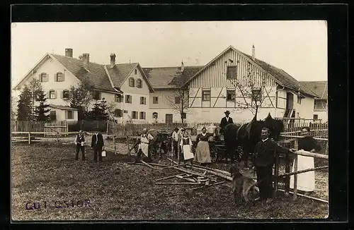 Foto-AK Durlach-Bodelsberg, Gut Gstör, Familie und Gesinde