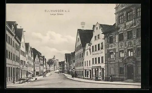 AK Ellwangen a. J., Lange Strasse mit Weinhandlung C. Zeller und Verkaufsstand