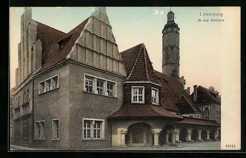 AK Löwenberg, Neues Rathaus, Strassenansicht