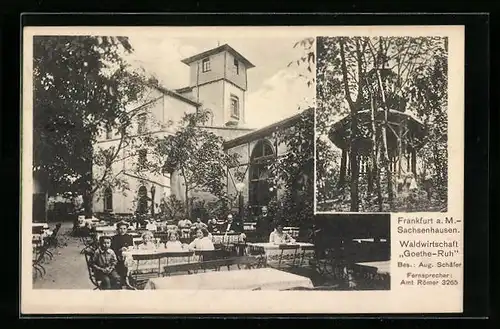 AK Frankfurt-Sachsenhausen, Gasthaus Goethe-Ruh, Blick auf die Terrasse