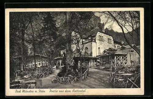 AK Bad Münster a. Stein, Restaurant Huttental m. Grenzstein Preussen & Bayern