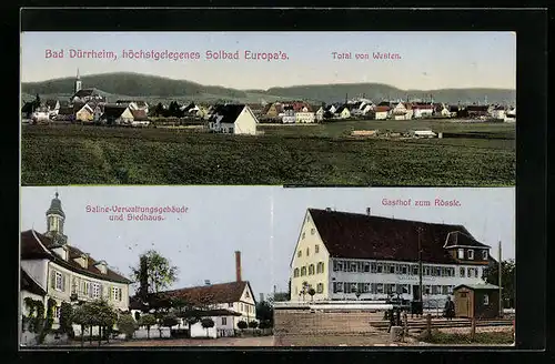 AK Bad Dürrheim, Gasthof zum Rössle, Saline-Verwaltung und Siedhaus, Ortspanorama