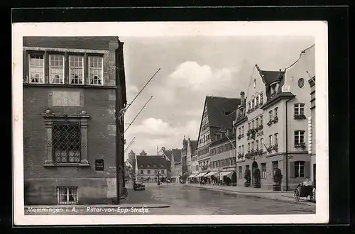AK Memmingen i. A., Partie in der Ritter-von-Epp-Strasse mit Hotel Adler