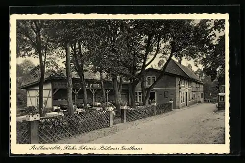 AK Rathewalde / Sächs. Schweiz, Büttners Gasthaus mit Caféterrasse im Sommer