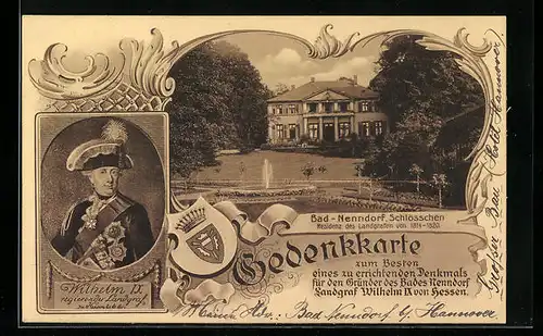 Passepartout-AK Bad Nenndorf, Schlösschen und Portrait des Landgrafen Wilhelm IX. von Hessen