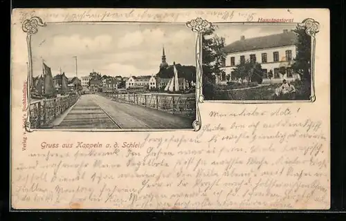 Passepartout-AK Kappeln /Schlei, Hauptpastorat, Brücke mit Blick auf den Ort