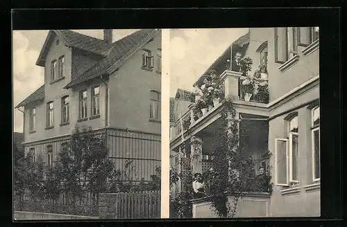 AK Pyrmont, Hotel-Pension Haus H. Heuer, Schmiedeweg 3, Balkon