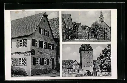 AK Hersbruck a. d. Pegnitz, Gasthof zum schwarzen Adler, Tor, Ortspartie