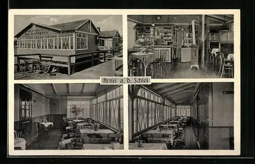 AK Arnis a. d. Schlei, Cafe u. Restaurant Zur Schleiperle, Innenansichten Gastzimmer und Veranda