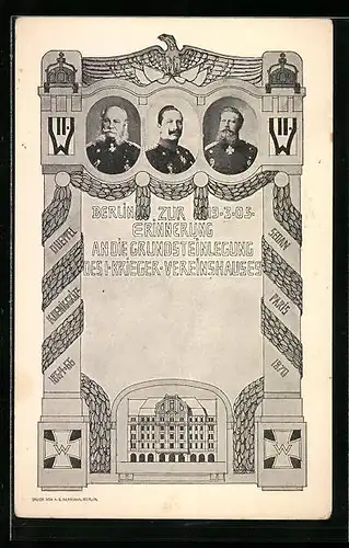 Künstler-AK Berlin, Grundsteinlegung des Krieger-Vereinshauses 1905, Chausseestrasse 88, Kaiser Wilhelm II. von Preussen