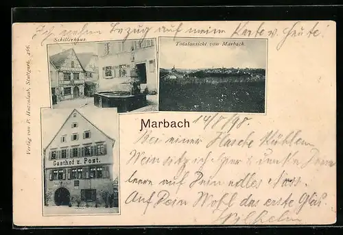 AK Marbach, Gasthof zur Post, Totalansicht, Schillerhaus