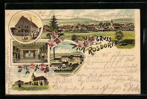 Lithographie Rosdorf, Levin`s Fabrik, Gasthaus A. Fliege