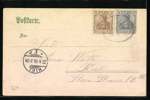 Lithographie Süderbrarup, Kirche, Geschäft C. Franzen