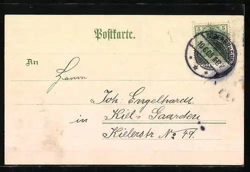 Lithographie Süderbrarup, Kirche, Geschäft C. Franzen