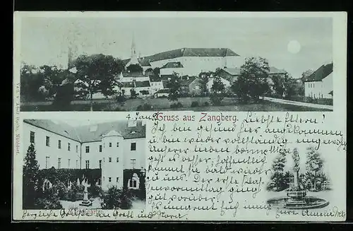 Mondschein-AK Zangberg, Mariengarten, Ortsansicht