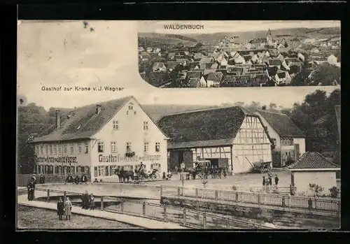 AK Waldenbuch, Gasthof zur Krone v. J. Wagner und Totalansicht