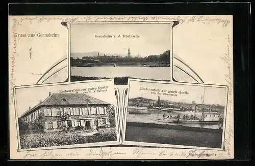 AK Gernsheim, Restauration zur guten Quelle, Rhein
