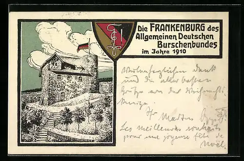 AK Die Frankenburg des Allgemeinen Deutschen Burschenbundes im Jahre 1910, Studentenwappen