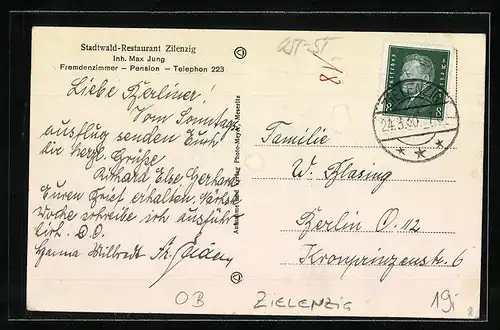 AK Zielenzig, Stadtwald-Restaurant von Max Jung