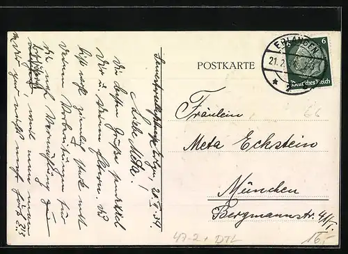 Künstler-AK Erlangen, K. D. St. V. Gotha, Ritterhelm und Studentenwappen