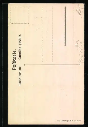 Künstler-AK Bern, Studentenverbindung Concordia Gernensis, Student reitet mit Verbindungsflagge auf einem Pferd