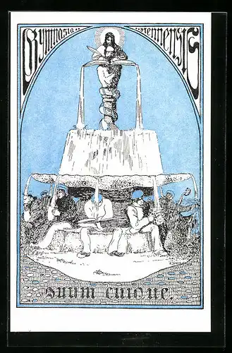 Künstler-AK Bienne, studieren unter dem Brunnen, studentische Szene