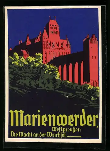 Künstler-AK Marienwerder, Darstellung der Ordensburg