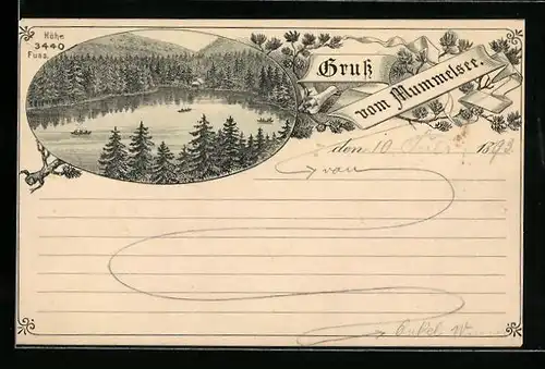 Vorläufer-Lithographie Mummelsee, 1893, Panoramablick auf den See