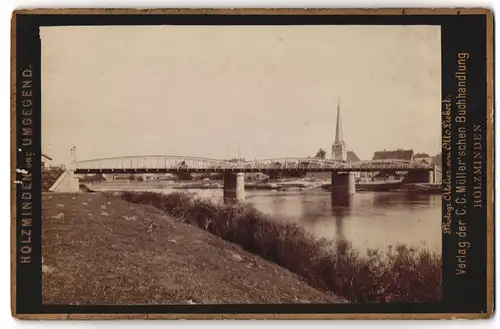 Fotografie Otto Liebert, Holzminden, Ansicht Holzminden, Flusspartie mit Stahlbrücke und Blick nach dem Ort