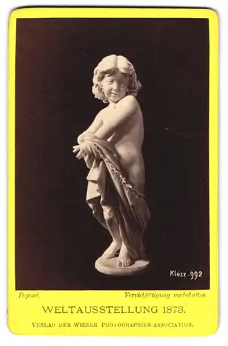 Fotografie Klösz, Wien, Weltausstellung 1873 in Wien, Statue kleines Mädchen entkleidet sich